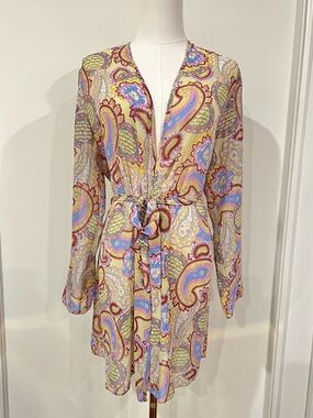 Paisley Kimono Wrap Robe Duster Boho NWT Deadstock Vacation Coverup Medium